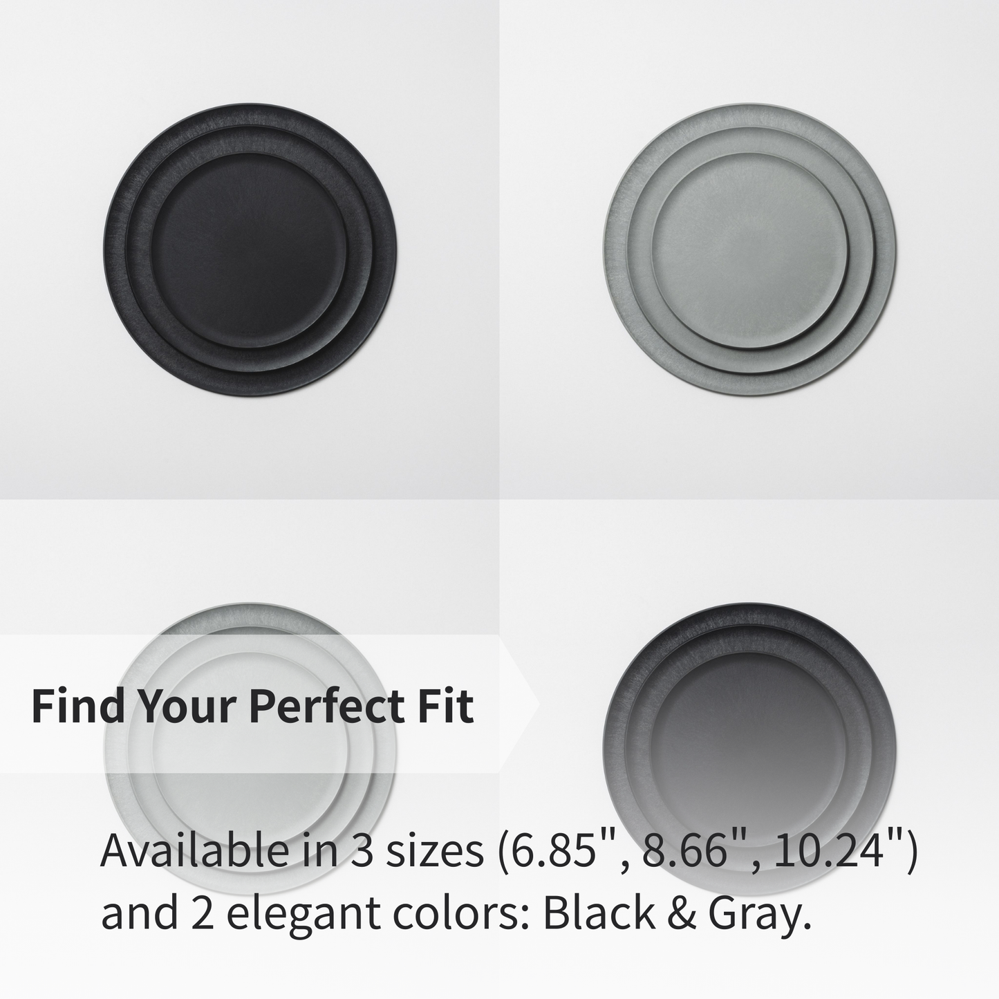 Full collection of CHOPLATE available in 2 colors (black, gray) and 3 sizes to match any minimalist kitchen.