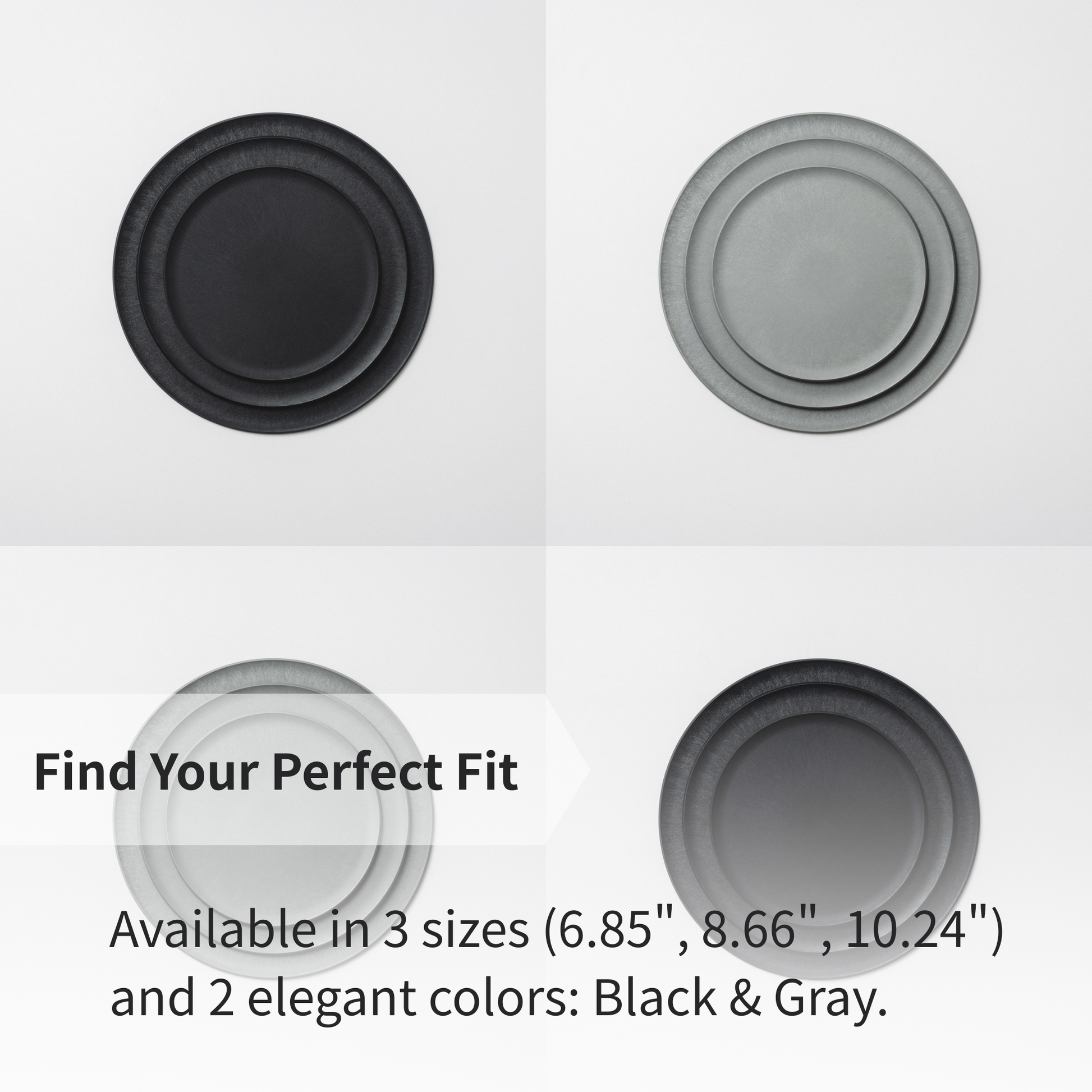 Full collection of CHOPLATE available in 2 colors (black, gray) and 3 sizes to match any minimalist kitchen.